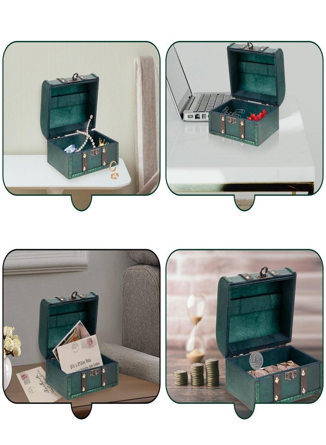 Umbrotiger European Vintage Wooden Jewelry Box with Lock - 6x5x4 Inch Antique Decorative Storage Box for Desk, Craft Table & Home Décor (Emerald Green) - Image 4